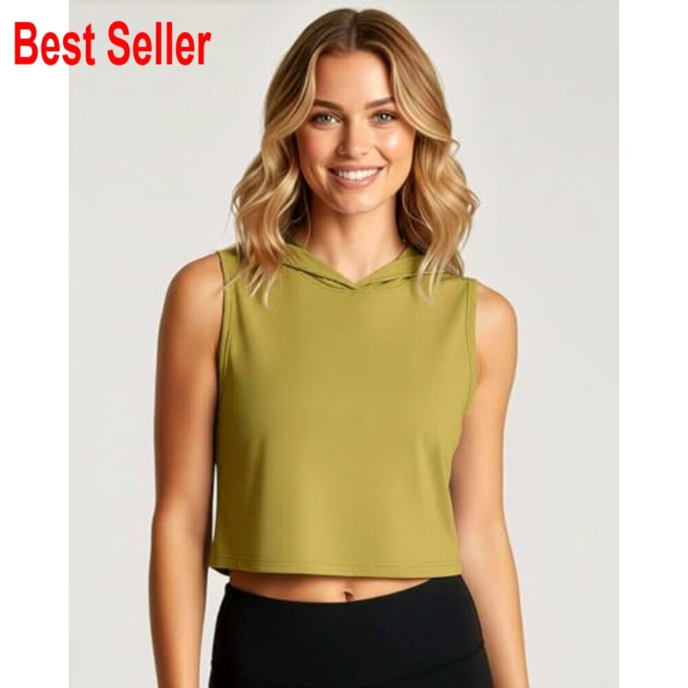 Dry-Fit Sleeveless Cropped Tank Top Hoodie 3-Pack, Athletic Sweatshirt - Picture 2 of 7